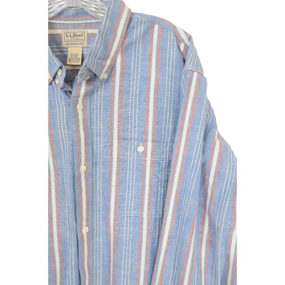 L.L. Bean Men's XL-Tall Blue Button Down Cotton Striped Shirt Traditional FIt - Picture 5 of 10
